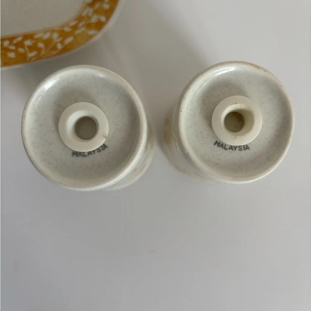 Vintage Mikasa Intaglio Gravy Boat with Salt and Pepper Shakers Ardsley Yellow